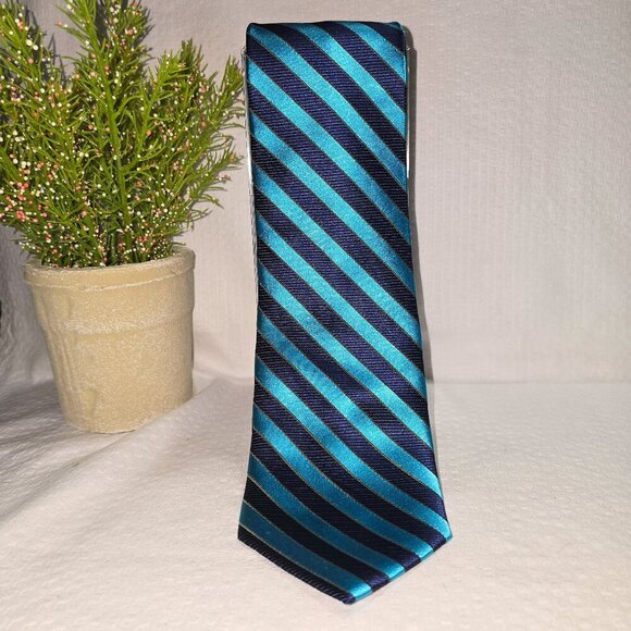 VINTAGE ZANZARA MENS TIE 100% SILK DIAGONAL STRIPES NAVY AND TEAL BLUE NWT - Picture 1 of 6